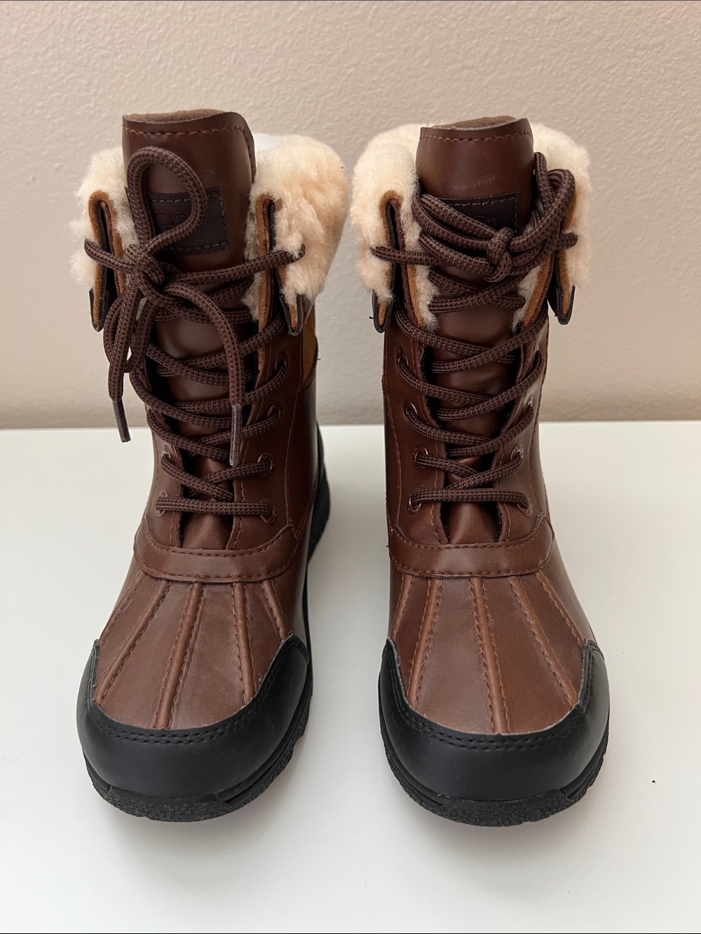 UGG Kids Butte ll Brown Black Shearling Lined Weatherproof Lace Up Boots